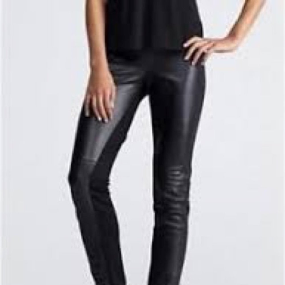 Eileen Fisher Leather Ponte Slim Pants Leggings S Pull-on Goth